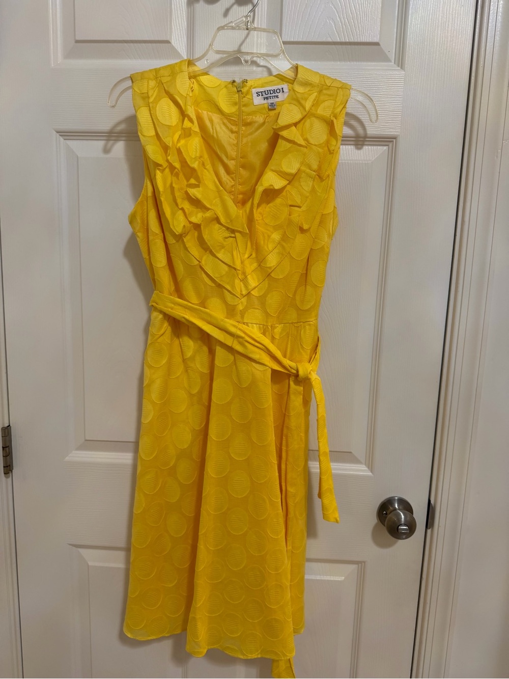 Studio I Bright Yellow Ruffle V-Neck Belted Dress